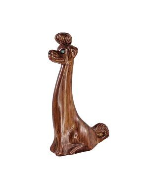 Vintage 1960s Plastic Faux Wood French Poodle Blue Rhinestone Eyes Figurine